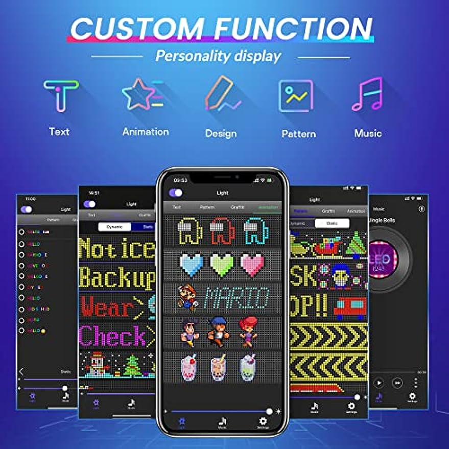 Keria Bluetooth App Control LED Sign, 14.6''x3.6'' Flexible USB 5V LED Car Signs Programmable LED Sign Custom Text Pattern Animation Scrolling LED Display for Car Store Party Bar Hotel Concert