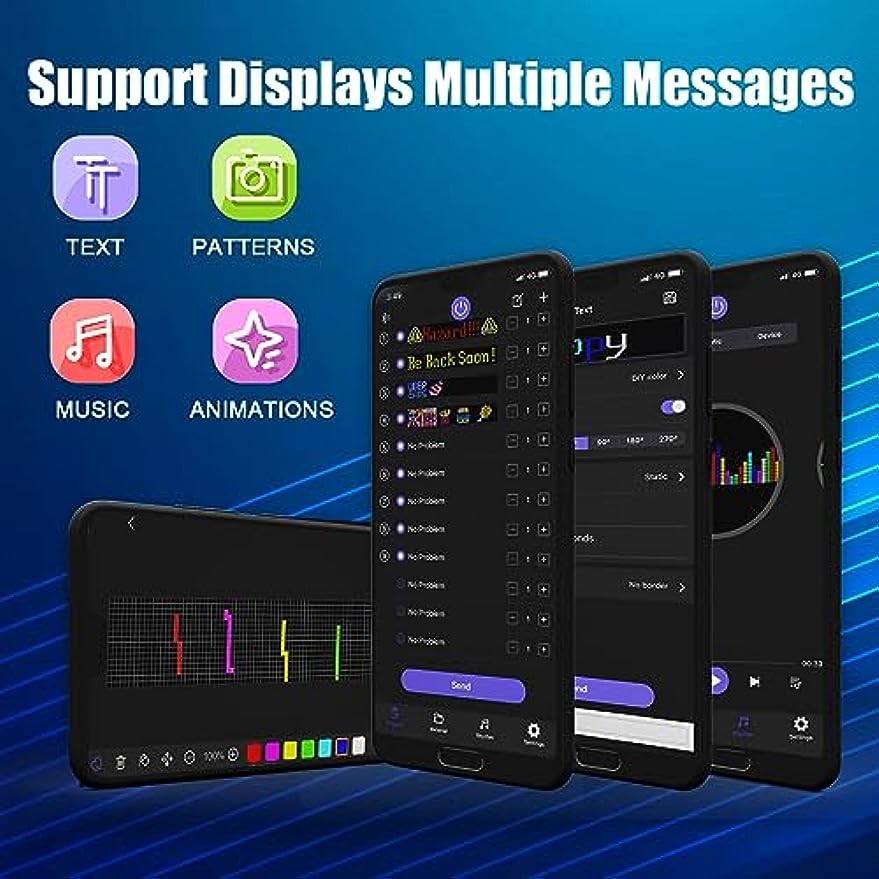 Programmable LED Sign,P5.5 Flexible LED Sign for Business,Bluetooth APP Digital Sign,Support Multi Task Loop Playback,16x96 dots (23''x5'')