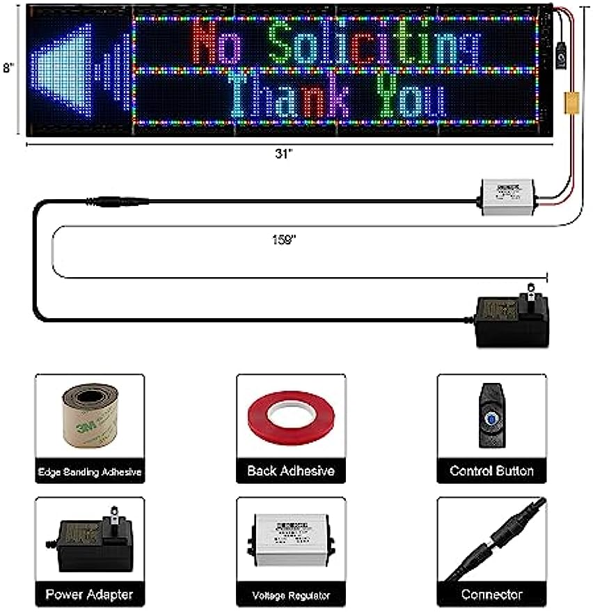 Keria LED Signs Digital Scrolling LED Sign High Bright Programmable LED Sign For Store Window Advertising Flexible LED Matrix Panel Bluetooth APP DIY Text Animation Graffiti(31x8")