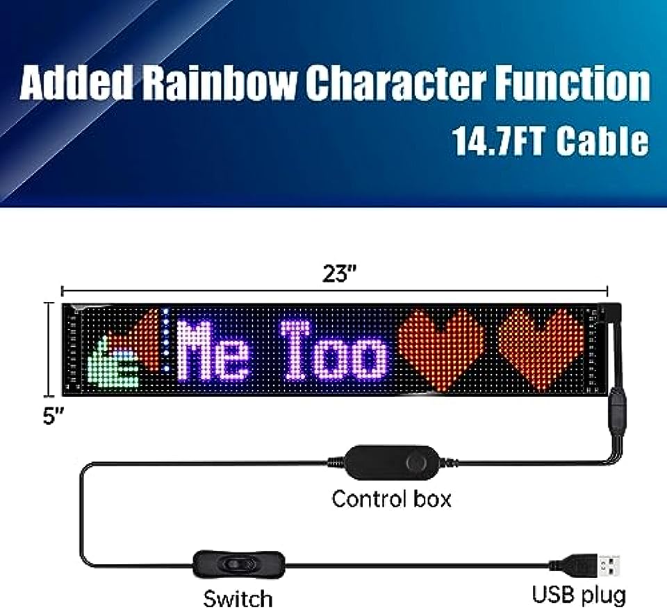 Programmable LED Sign,P5.5 Flexible LED Sign for Business,Bluetooth APP Digital Sign,Support Multi Task Loop Playback,16x96 dots (23''x5'')