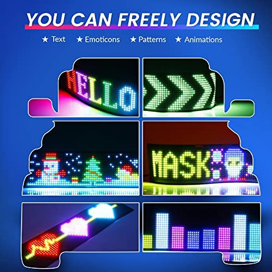 Keria Bluetooth App Control LED Sign, 14.6''x3.6'' Flexible USB 5V LED Car Signs Programmable LED Sign Custom Text Pattern Animation Scrolling LED Display for Car Store Party Bar Hotel Concert