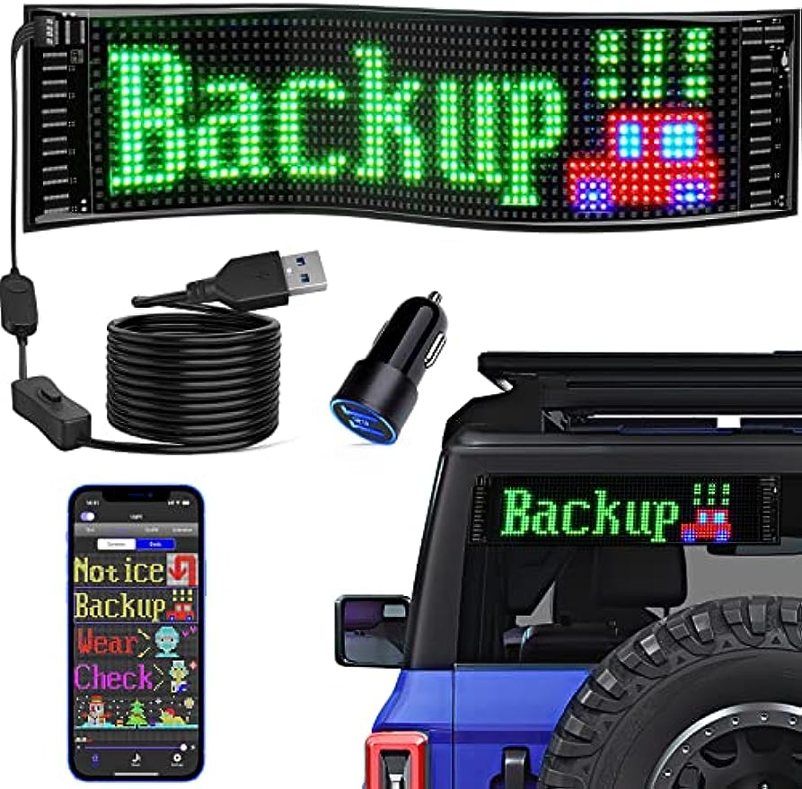 Keria Bluetooth App Control LED Sign, 14.6''x3.6'' Flexible USB 5V LED Car Signs Programmable LED Sign Custom Text Pattern Animation Scrolling LED Display for Car Store Party Bar Hotel Concert