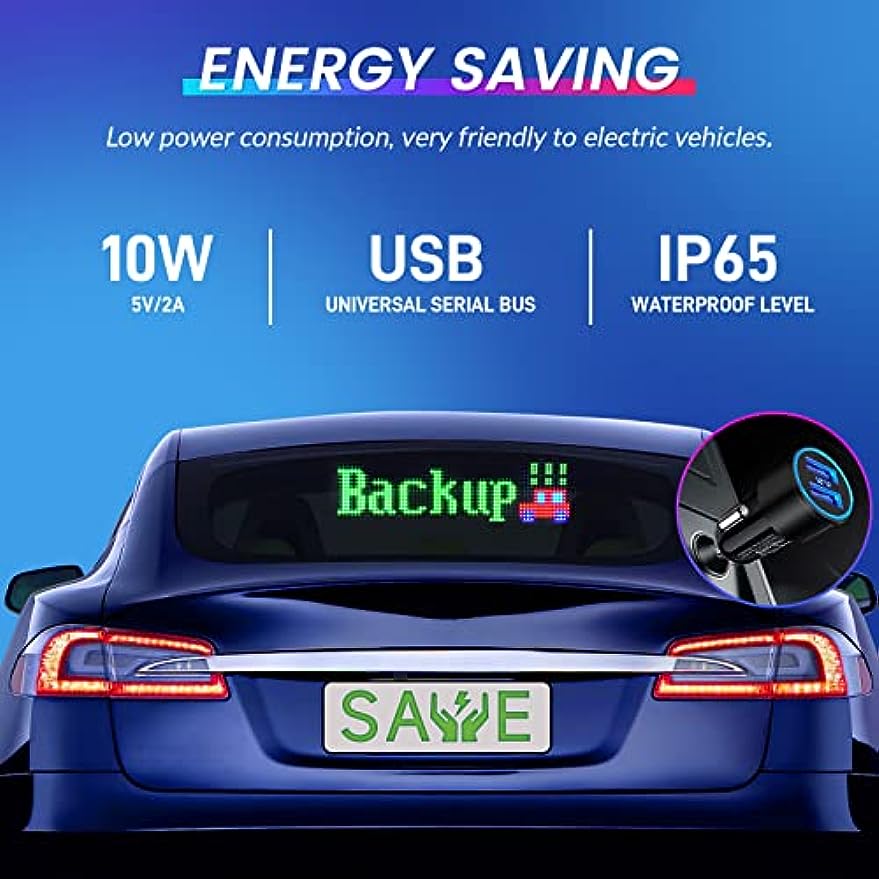 Keria Bluetooth App Control LED Sign, 14.6''x3.6'' Flexible USB 5V LED Car Signs Programmable LED Sign Custom Text Pattern Animation Scrolling LED Display for Car Store Party Bar Hotel Concert