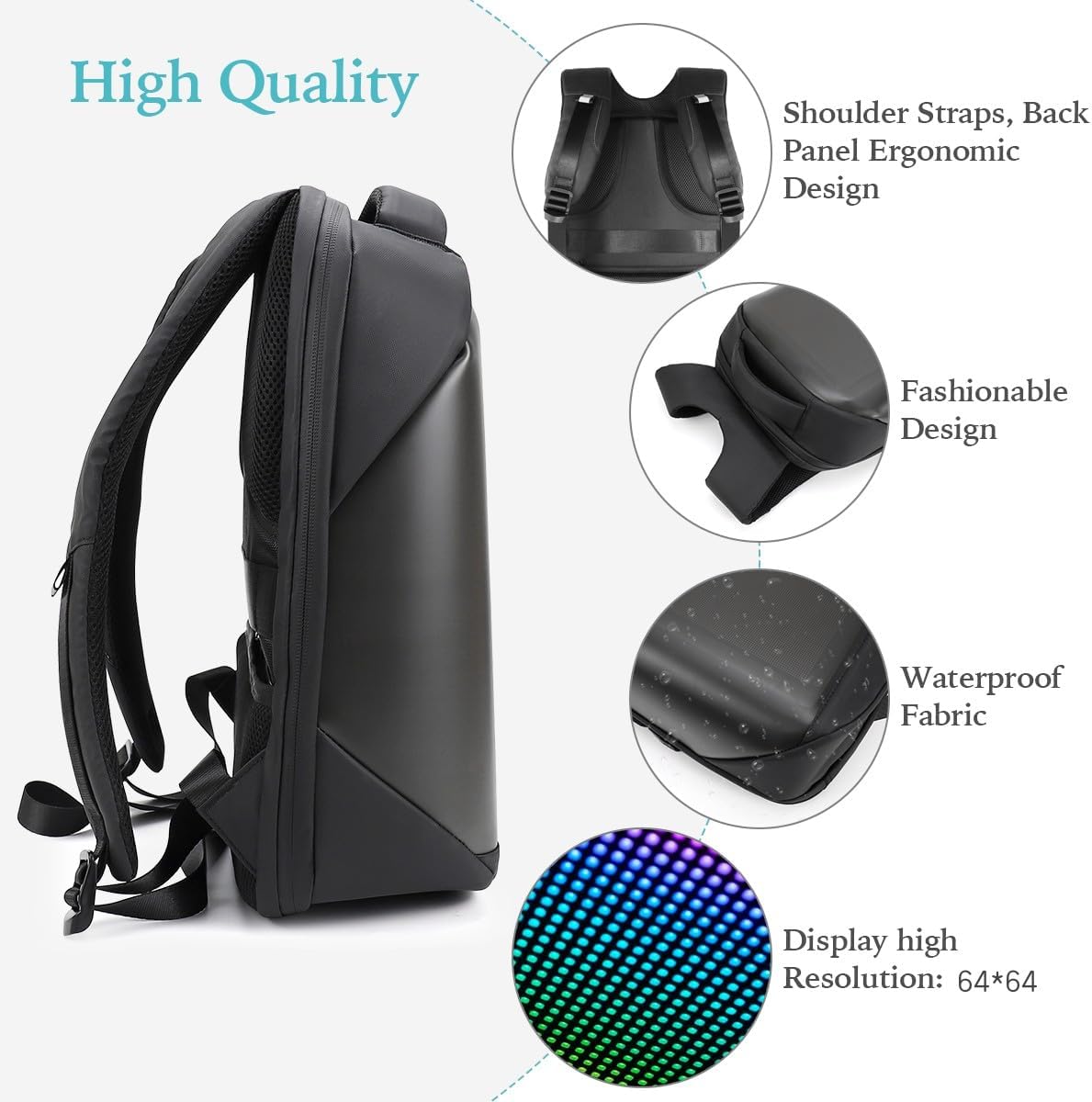 Keria Led Backpack with Programmable Screen,HD Color Screen App Control 15.6 inches Laptop Backpack, Waterproof led bag, Travel Backpack, Motorcycle Backpack