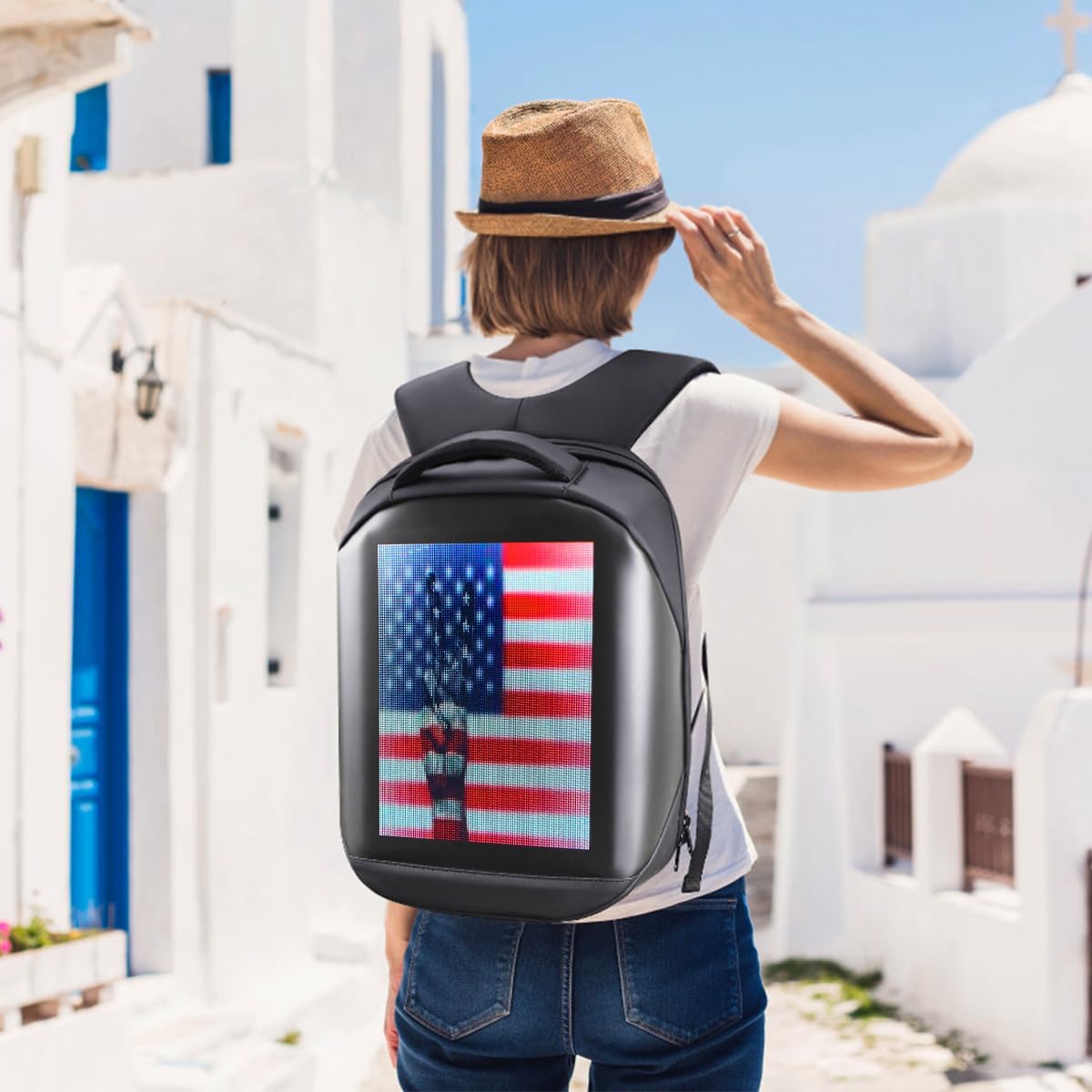 Keria Led Backpack with Programmable Screen,HD Color Screen App Control 15.6 inches Laptop Backpack, Waterproof led bag, Travel Backpack, Motorcycle Backpack
