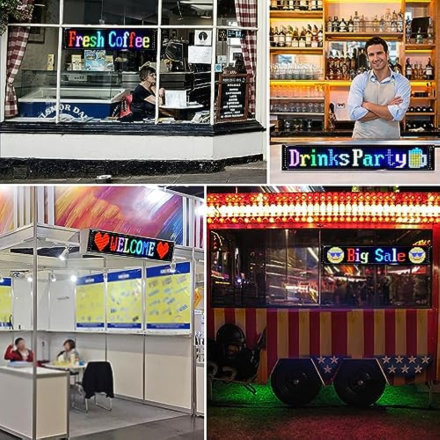Programmable LED Sign,P5.5 Flexible LED Sign for Business,Bluetooth APP Digital Sign,Support Multi Task Loop Playback,16x96 dots (23''x5'')