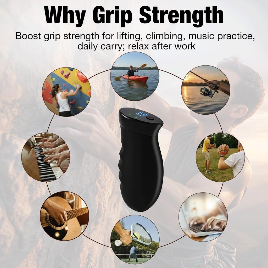 Digital Grip Strength Trainer, 0–440 lb Hand Gripper Strengthener with Real-Time Display (No Sound), 2 Modes: Test & Smart Vibration, Ergonomic Hand Grip & Forearm Strengthener, USB-C Rechargeable Hand Exerciser