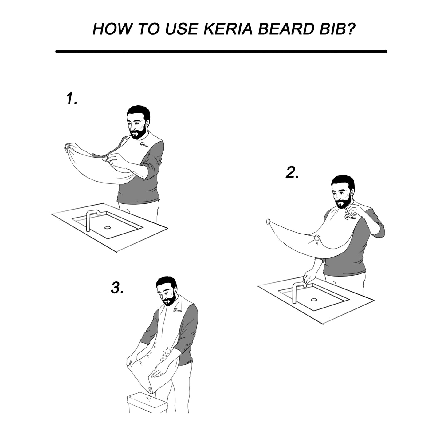 Keria Beard Catcher Bib Apron Beard Cape for ShavingTrim Your Beard In Minutes Without The Mess Perfect gift for Men (Cape With Black Comb)