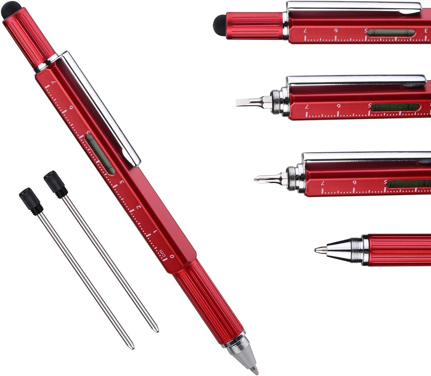 Useful Gadgets Business Gift for men, 6 in 1 Sliver tool pen with Ruler, Level gauge, Ballpoint Pen, Stylus and 2 Screw Drivers, Multifunction Tool Pen Fit for Engineers and Technicians in Gift Box