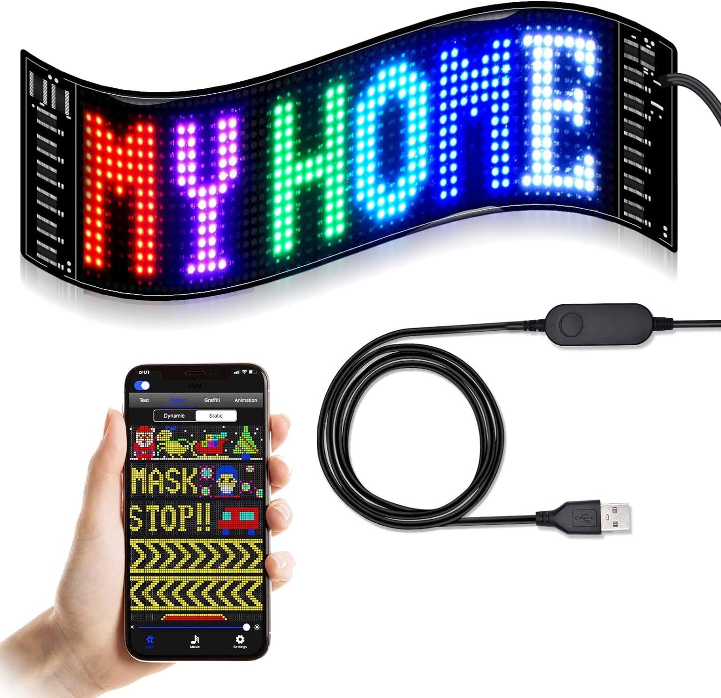 Keria Scrolling LED Sign,Programmable Flexible LED Matrix Panel,LED Sign for Car,Bluetooth APP Control,DIY Design Text, Patterns, Animations (37/inchx 8/inch) black