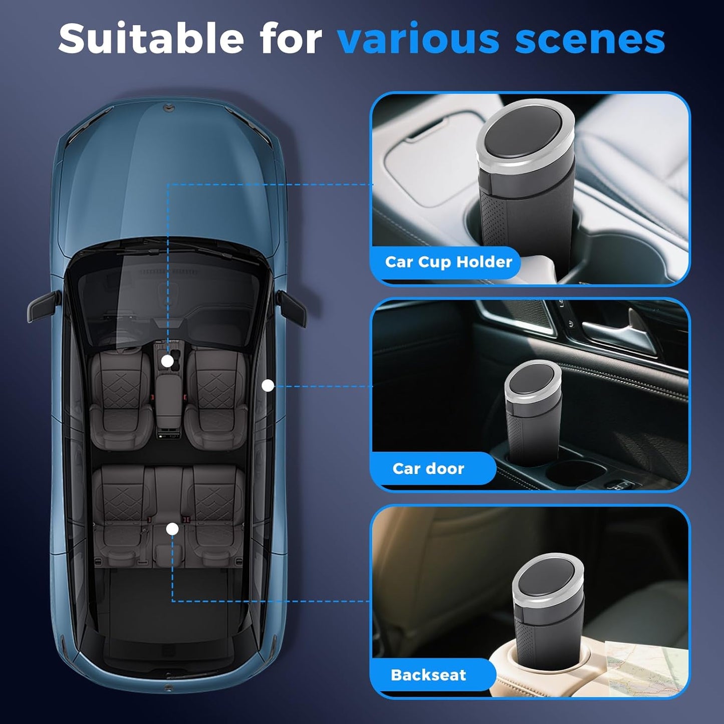 Keria Car Trash Can Bin with Lid - Mini Car Garbage Can Cup Holder-Small Leakproof Vehicle Trash Garbage Can Bin-Automotive Car Organizers and Storage for Back Seat SUV Vechile Accessories (Black)