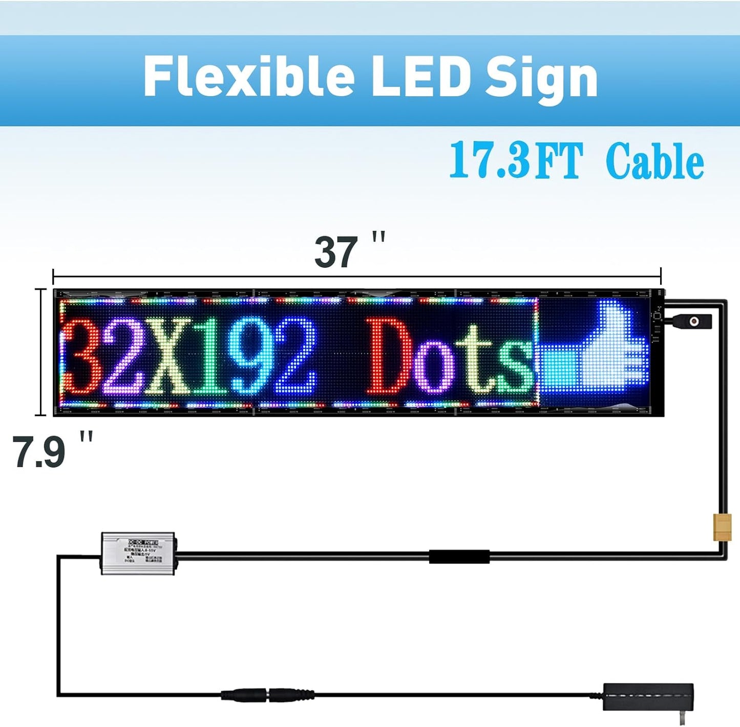 Keria Scrolling LED Sign,Programmable Flexible LED Matrix Panel,LED Sign for Car,Bluetooth APP Control,DIY Design Text, Patterns, Animations (37/inchx 8/inch) black