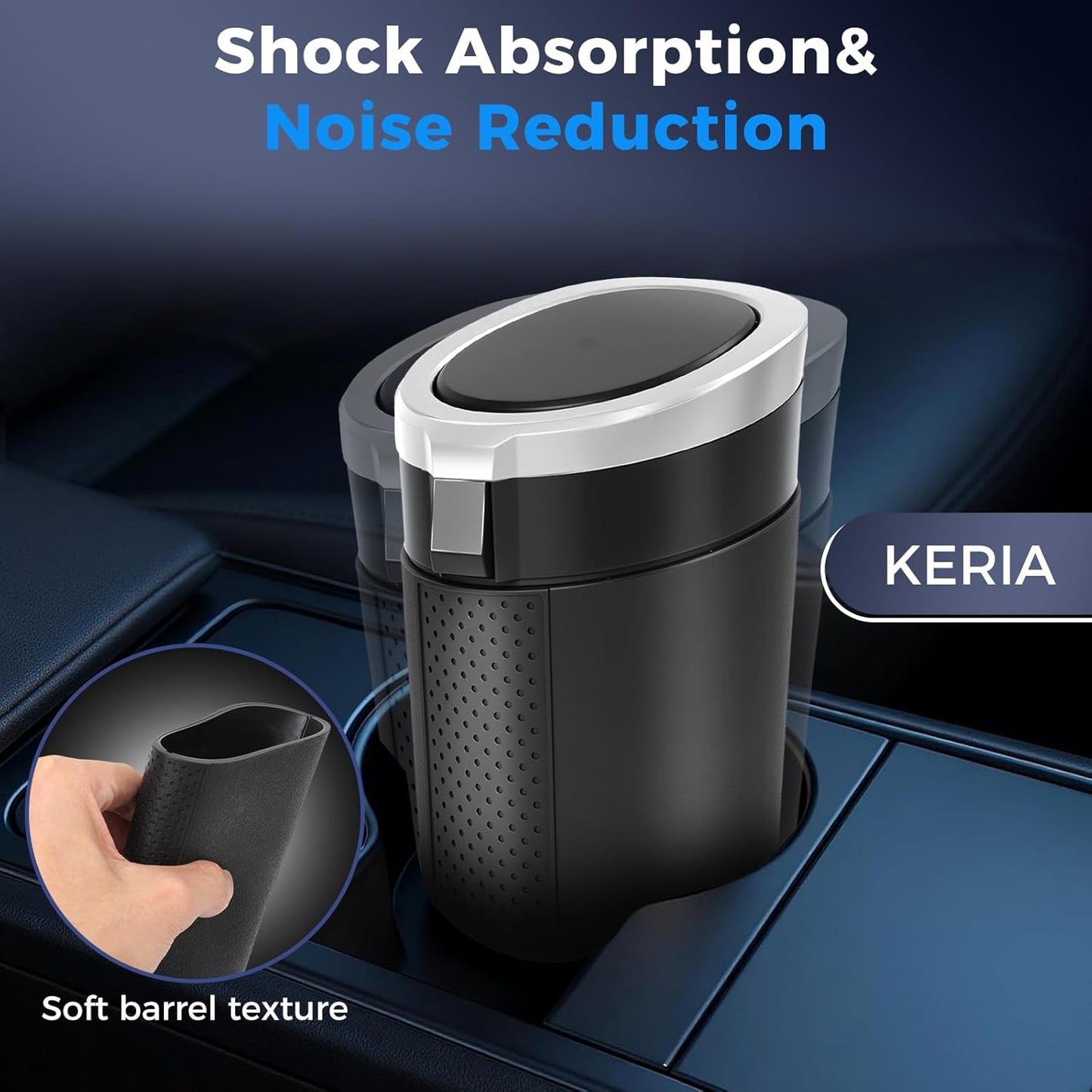 Keria Car Trash Can Bin with Lid - Mini Car Garbage Can Cup Holder-Small Leakproof Vehicle Trash Garbage Can Bin-Automotive Car Organizers and Storage for Back Seat SUV Vechile Accessories (Black)