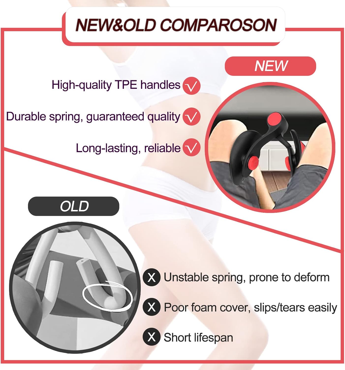 Thigh Master 35lb Pelvic Floor Muscle Repair Trainer Kegel Inner Thigh Exercise Workout Equipment Pilates for Home Workouts Hip Under Desk Exercise Men Women with Band