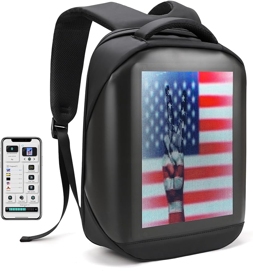 Keria Led Backpack with Programmable Screen,HD Color Screen App Control 15.6 inches Laptop Backpack, Waterproof led bag, Travel Backpack, Motorcycle Backpack