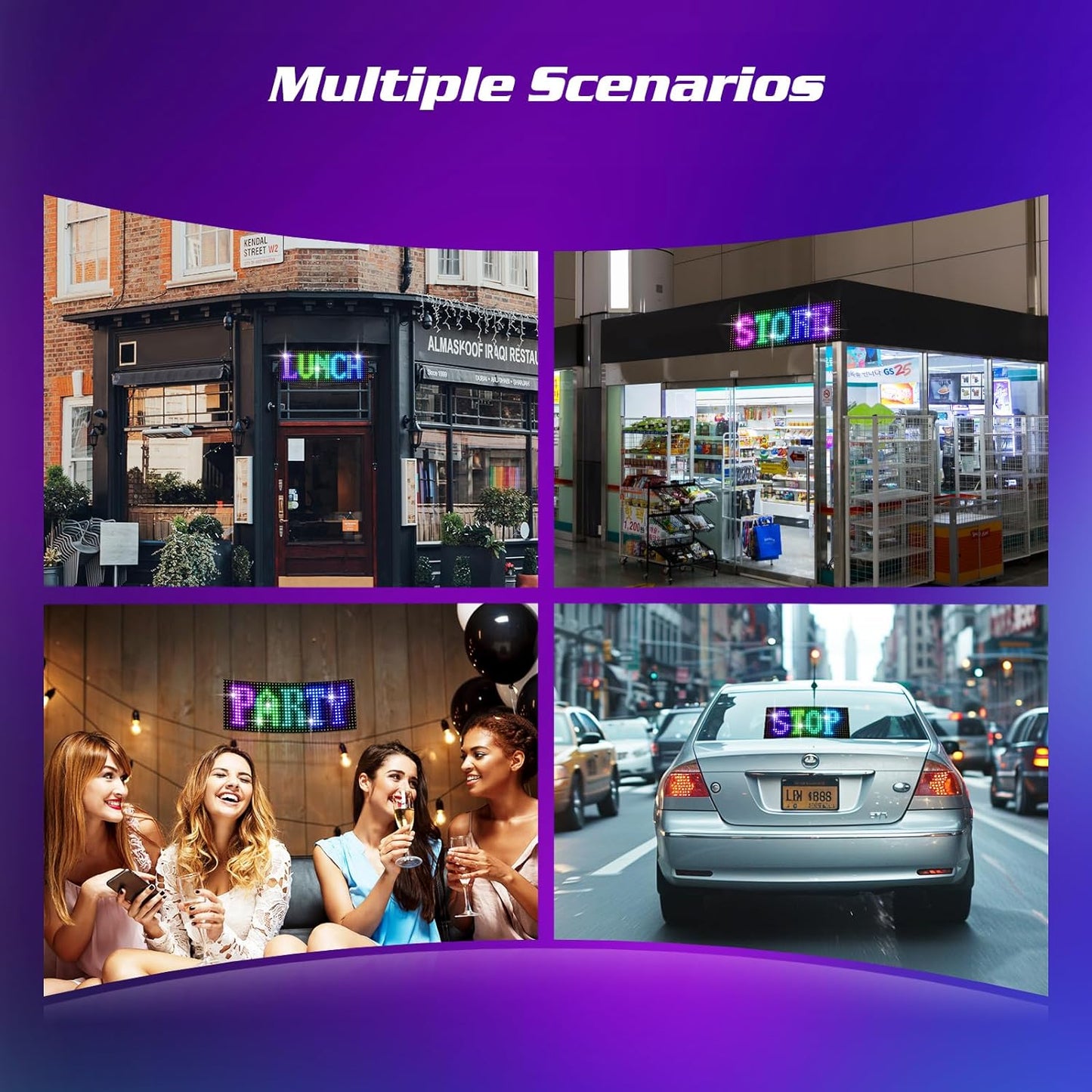 Programmable Led Sign, 15''x4'' Pre-made Animations & Customizable Text Led Car Sign, Bluetooth APP Control Scrolling LED Sign, Custom,Graffiti Flexible Led Matrix Panel for Car Store Hotel Holiday
