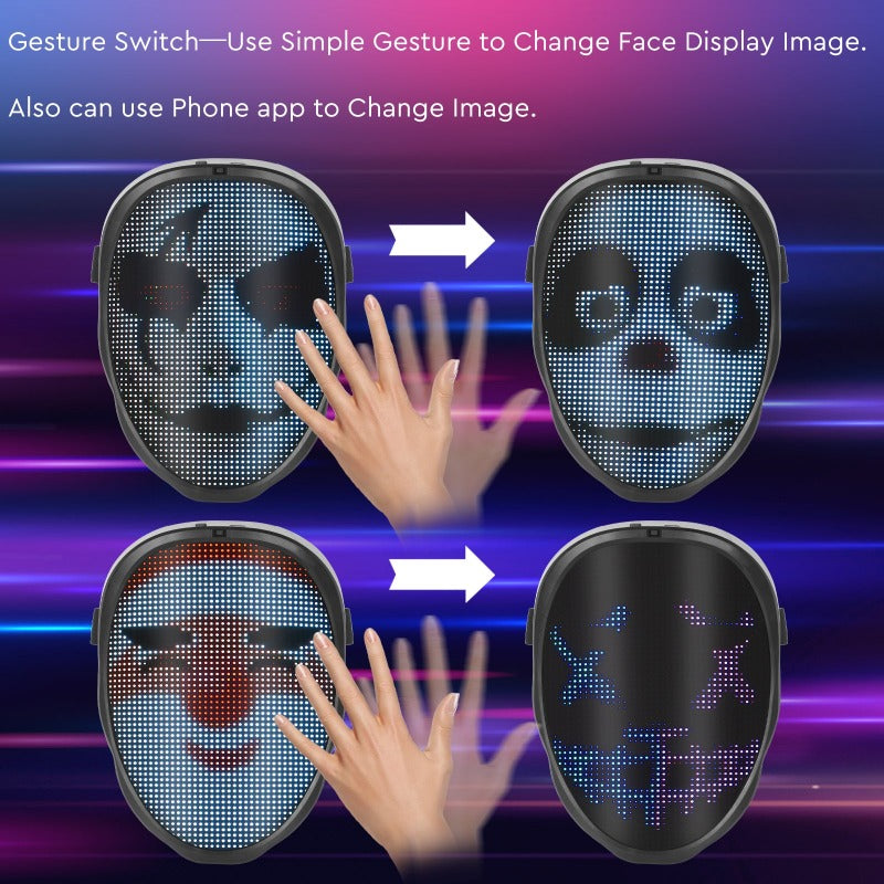 BoywithUke Bluetooth LED Face Changing Mask Diy Picture Text Christmas New Year Party