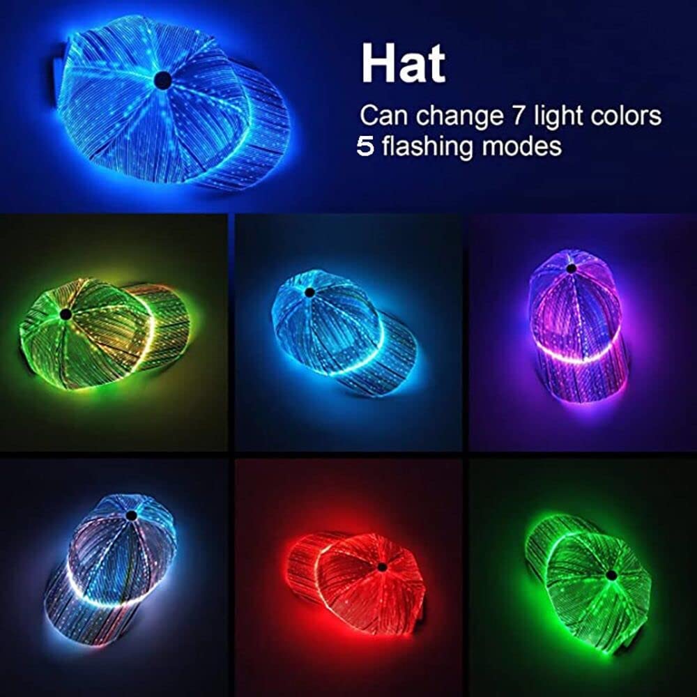 New Christmas Gift RGB 7 Color Flashing Led Fiber Optic Hat Night Light Built-in Battery for Thanks Giving ,Christmas,New Year