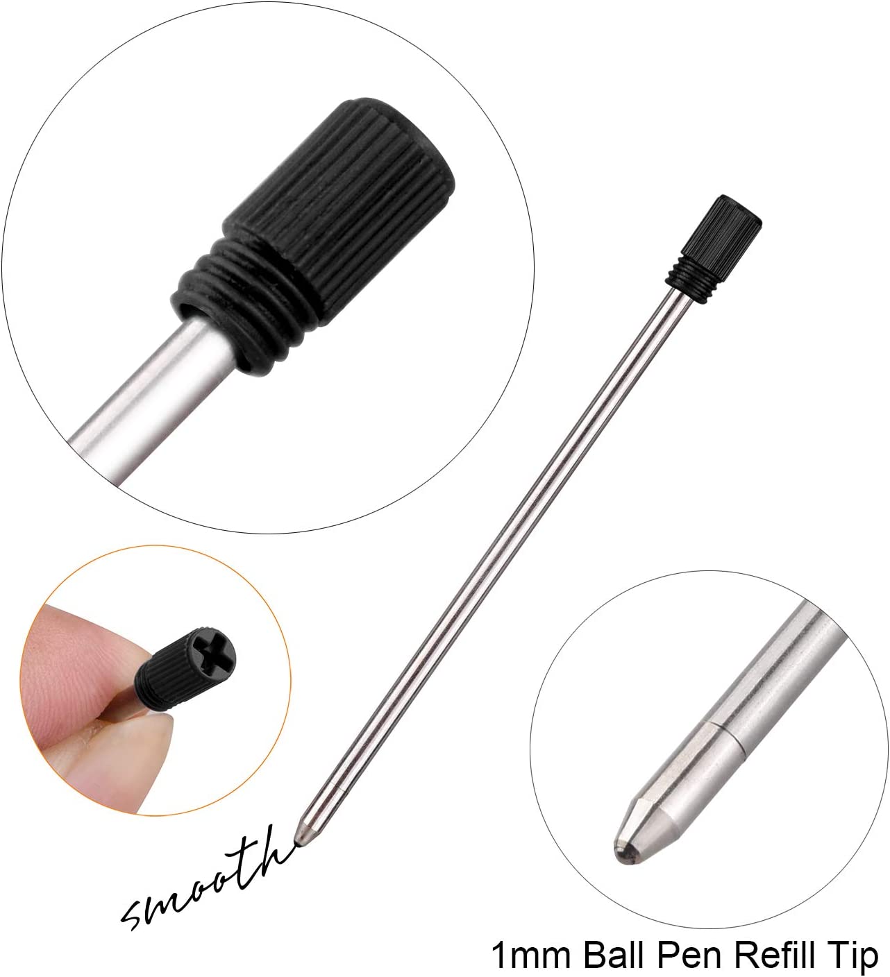 2.75 Inch Replaceable Ballpoint Pen Refills for 6 in 1 Multi-function Ballpoint Pens and other brand Diamond Crystal Stylus Pen, Metal Refill,Black and Blue Color Ink(Pack of 20)