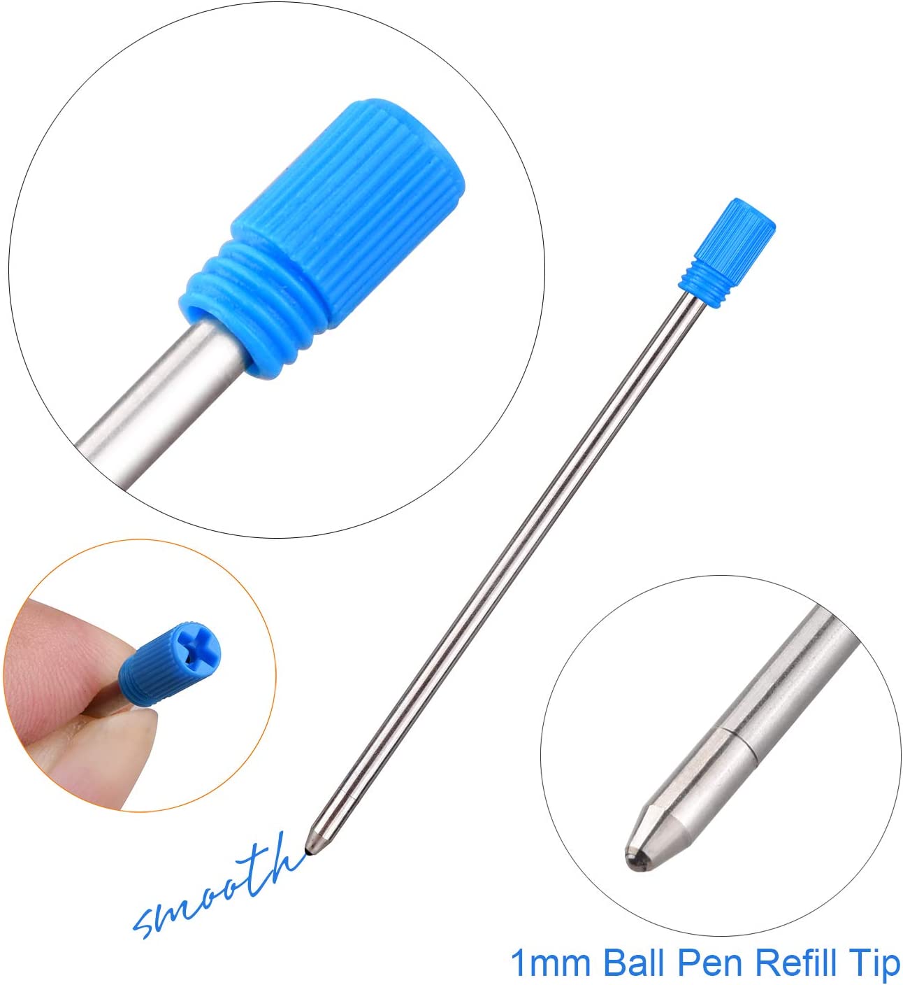 2.75 Inch Replaceable Ballpoint Pen Refills for 6 in 1 Multi-function Ballpoint Pens and other brand Diamond Crystal Stylus Pen, Metal Refill,Black and Blue Color Ink(Pack of 20)