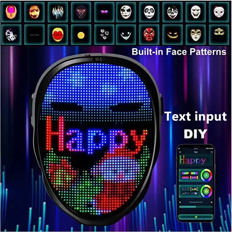 BoywithUke Bluetooth LED Face Changing Mask Diy Picture Text Christmas New Year Party