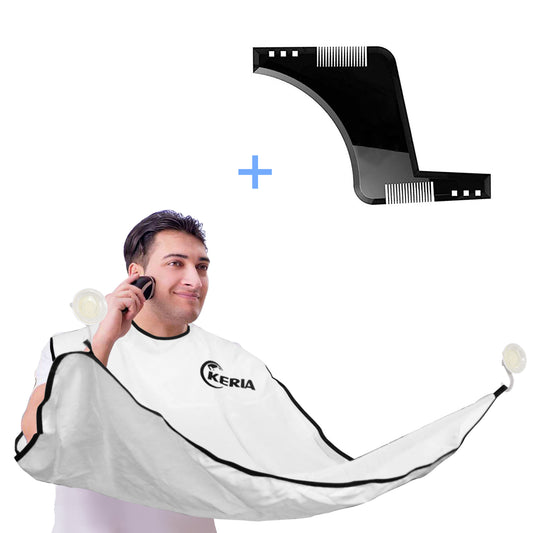 Keria Beard Catcher Bib Apron Beard Cape for ShavingTrim Your Beard In Minutes Without The Mess Perfect gift for Men (Cape With Black Comb)