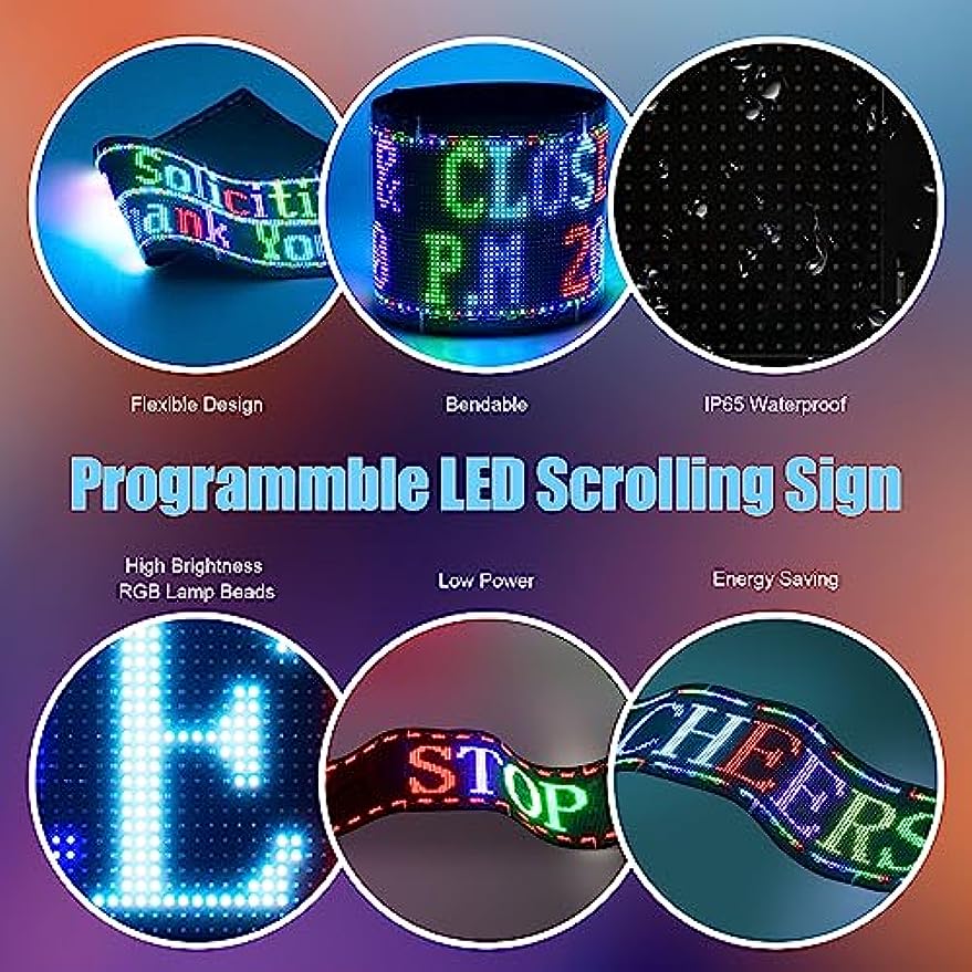 Keria LED Signs Digital Scrolling LED Sign High Bright Programmable LED Sign For Store Window Advertising Flexible LED Matrix Panel Bluetooth APP DIY Text Animation Graffiti(31x8")