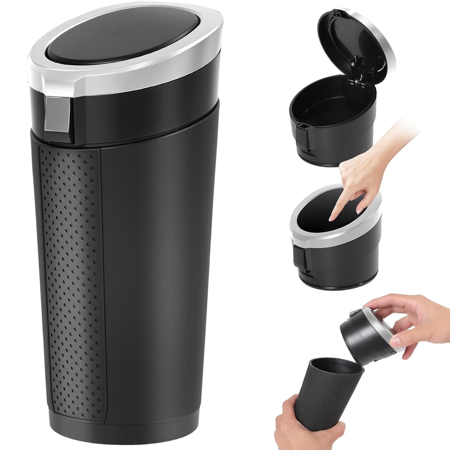 Keria Car Trash Can Bin with Lid - Mini Car Garbage Can Cup Holder-Small Leakproof Vehicle Trash Garbage Can Bin-Automotive Car Organizers and Storage for Back Seat SUV Vechile Accessories (Black)