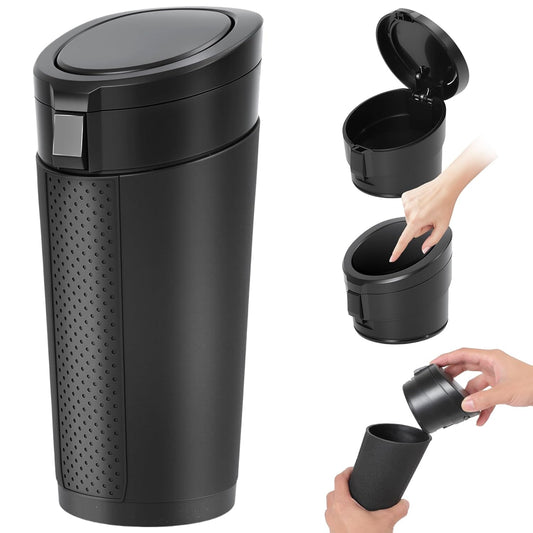Keria Car Trash Can Bin with Lid - Mini Car Garbage Can Cup Holder-Small Leakproof Vehicle Trash Garbage Can Bin-Automotive Car Organizers and Storage for Back Seat SUV Vechile Accessories (Black)