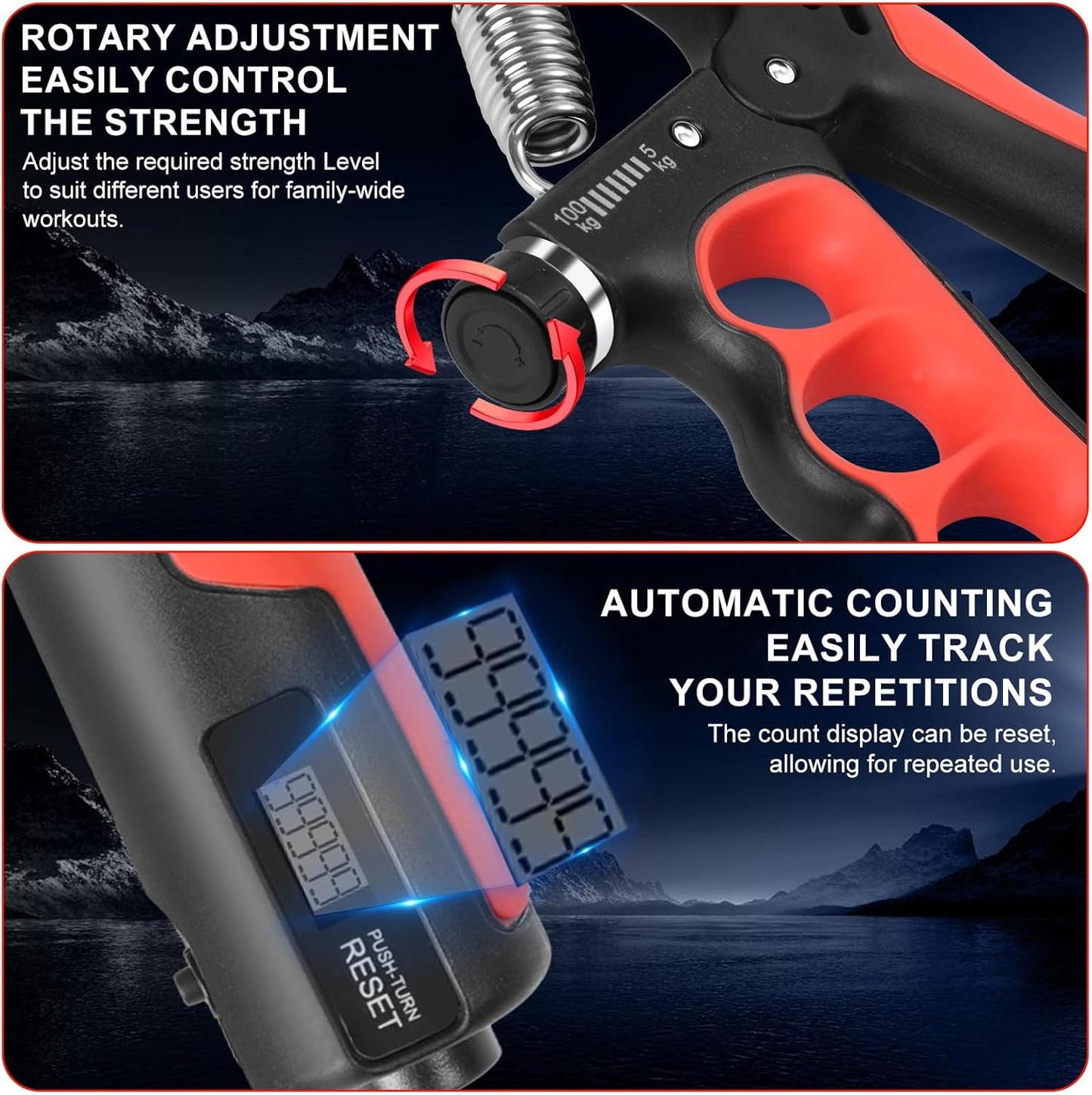 Keria Adjustable Hand Grip Strengthener(11-220Lbs), Grip Strength Trainer with Auto-Click Digital Counter, Ergonomic Forearm Trainer for Athletes, Musicians, Physical Therapy