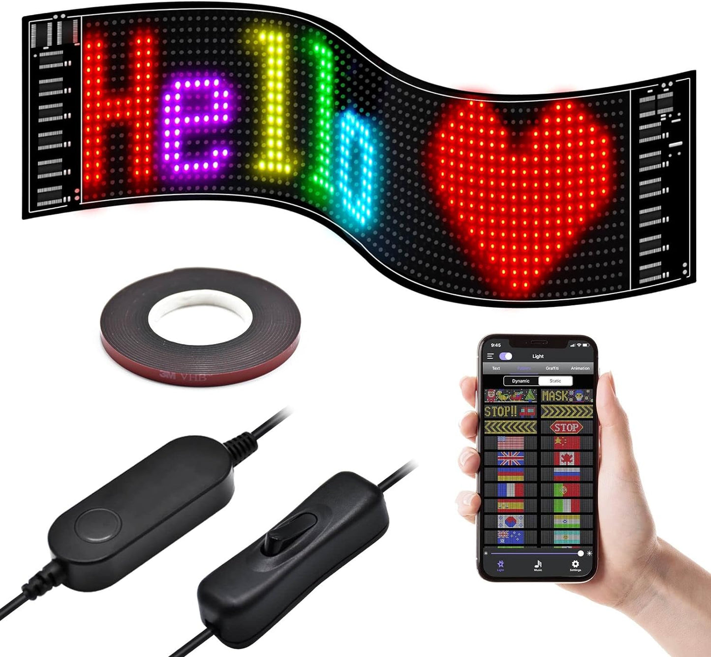 Keria Scrolling LED Sign,Programmable Flexible LED Matrix Panel,LED Sign for Car,Bluetooth APP Control,DIY Design Text, Patterns, Animations (37/inchx 8/inch) black