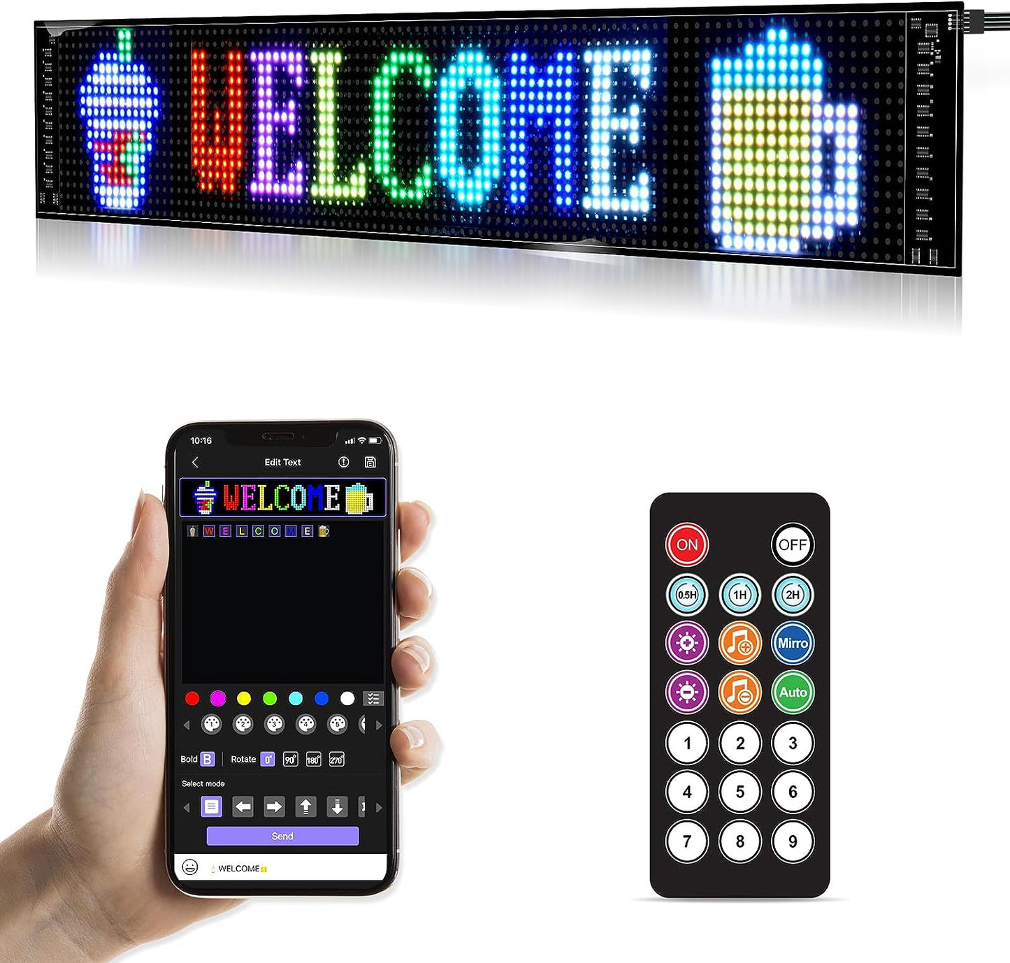 Programmable LED Sign,P5.5 Flexible LED Sign for Business,Bluetooth APP Digital Sign,Support Multi Task Loop Playback,16x96 dots (23''x5'')
