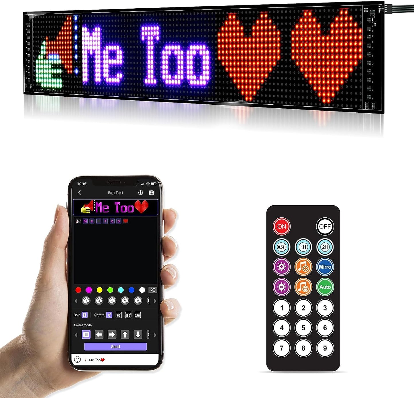 Programmable LED Sign,P5.5 Flexible LED Sign for Business,Bluetooth APP Digital Sign,Support Multi Task Loop Playback,16x96 dots (23''x5'')