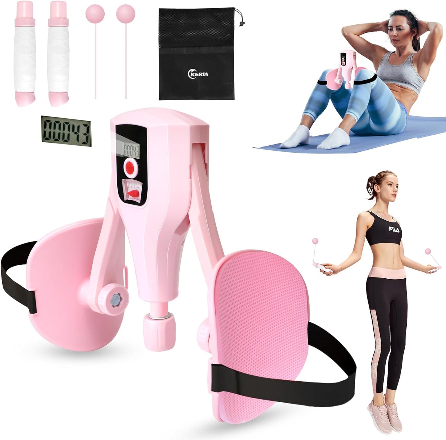 Multifunctional Thigh Trainer Kegel Exerciser, Adjustable Resistance Hip Trainer with Leg Straps, Handles, Jump Rope, Kegel Trainer for Thighs, Pelvic Floor, and Postpartum Rehabilitationut