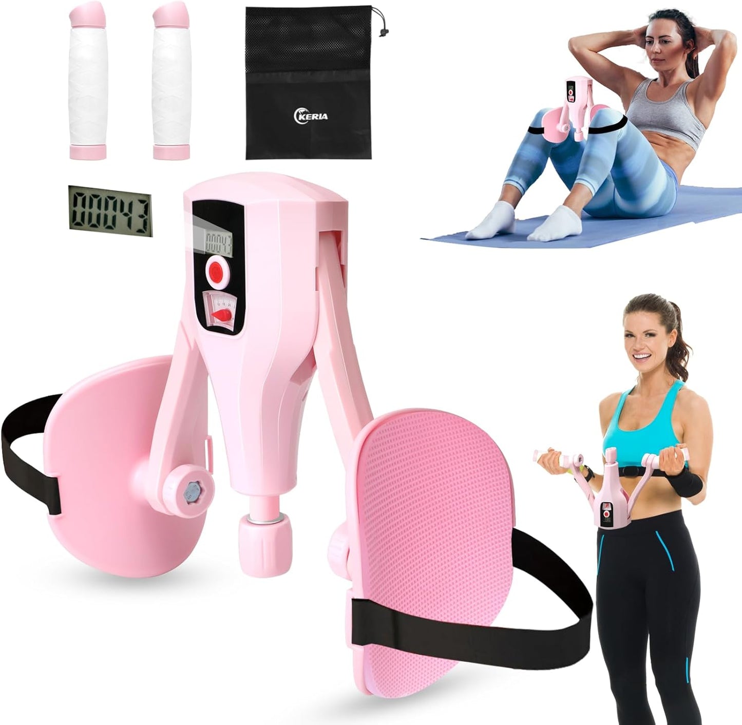 Multifunctional Thigh Trainer Kegel Exerciser, Adjustable Resistance Hip Trainer with Leg Straps, Handles, Jump Rope, Kegel Trainer for Thighs, Pelvic Floor, and Postpartum Rehabilitationut